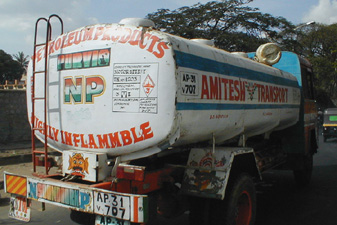 Petrol truck; note the demon designed to ward off bad spirits