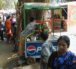 A vendor selling freshly pressed sugarcane juice