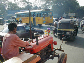 A gaily decorated tractor